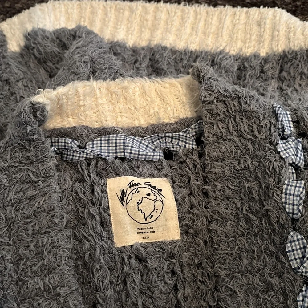 Care Free People Life's Purpose knit woven ribbon trimmed cardigan sweater sz.XS